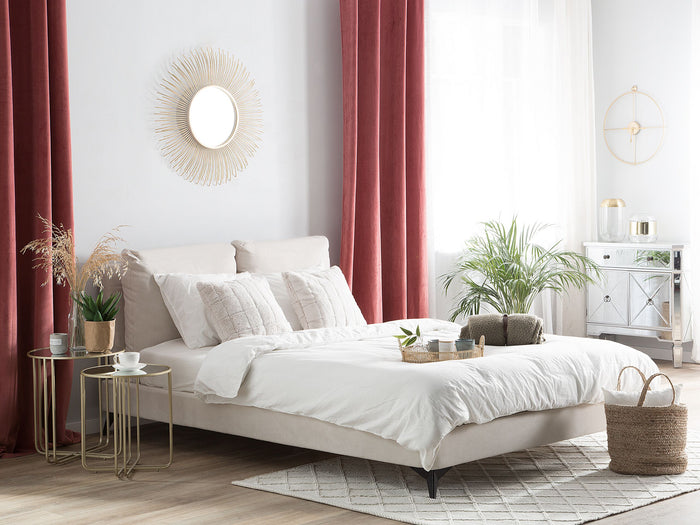 Beliani-MELLE -Tweepersoonsbed-Lichtbeige-180 x 200 cm-Chenille