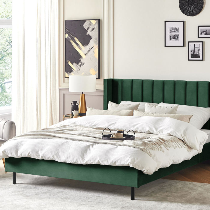 Beliani-VILLETTE -Tweepersoonsbed-Donkergroen-180 x 200 cm-Fluweel