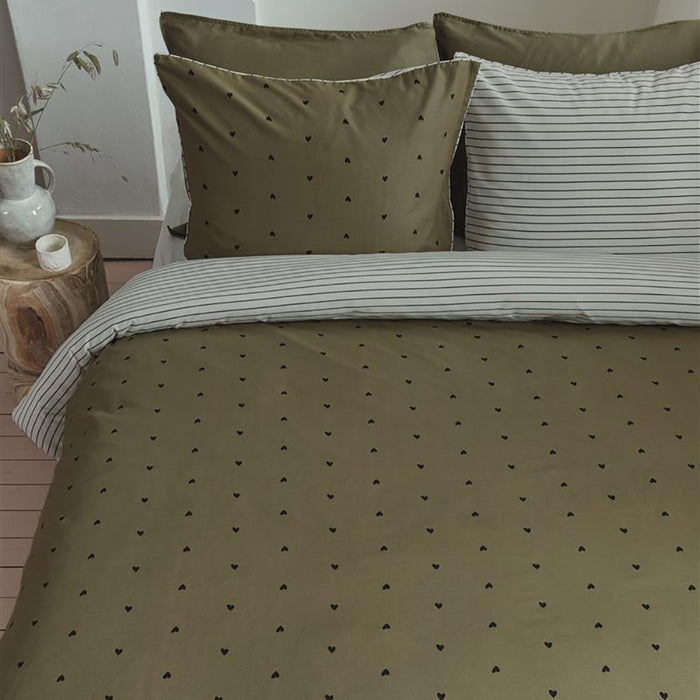 vtwonen Striped Hearts Dekbedovertrek 200 x 200/220 cm - Groen