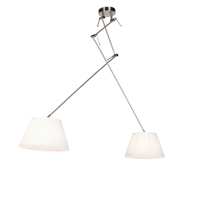 QAZQA Hanglamp staal met plisse kappen crème 35 cm 2-lichts - Blitz