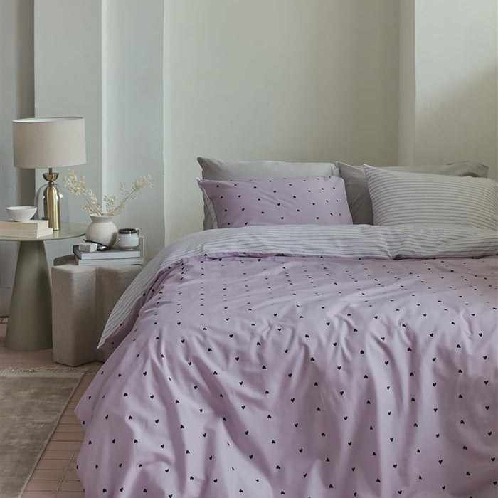 vtwonen Striped Hearts Dekbedovertrek 200 x 200/220 cm - Lila