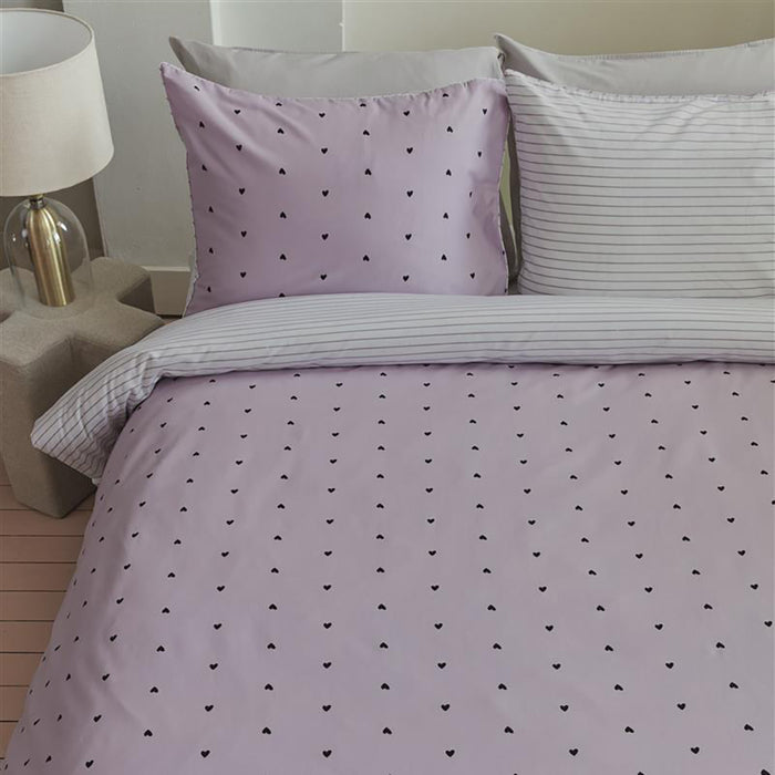 vtwonen Striped Hearts Dekbedovertrek 240 x 200/220 cm - Lila