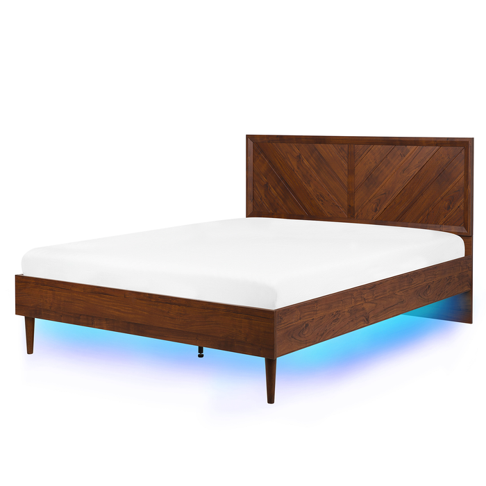 Beliani-MIALET -Bed LED-Donkere houtkleur-140 x 200 cm-Vezelplaat