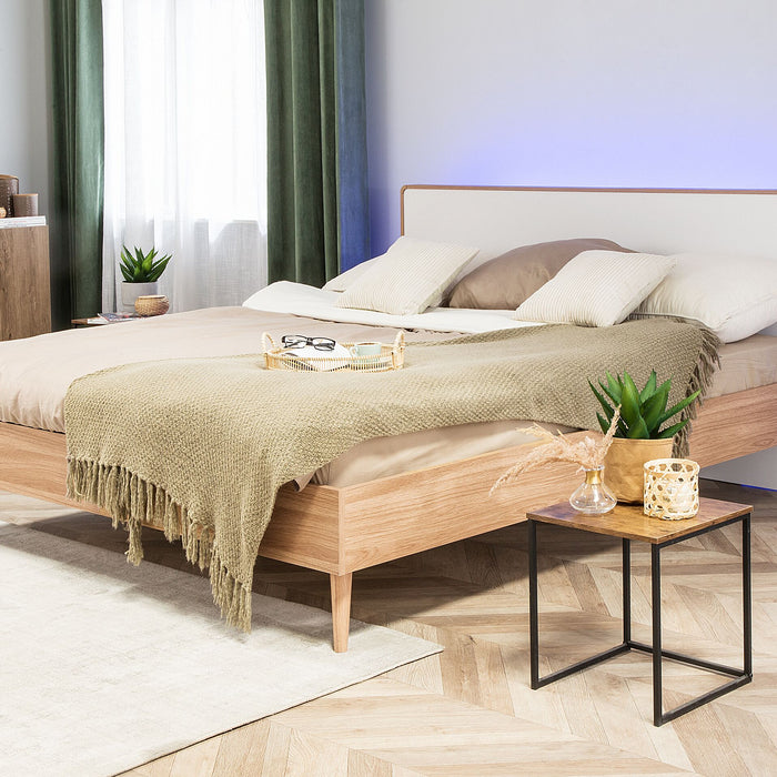 Beliani-SERRIS -Tweepersoonsbed LED-Lichte houtkleur-180 x 200 cm-MDF