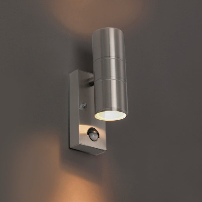 QAZQA Buitenwandlamp staal 2-lichts IP44 met bewegingssensor - Duo