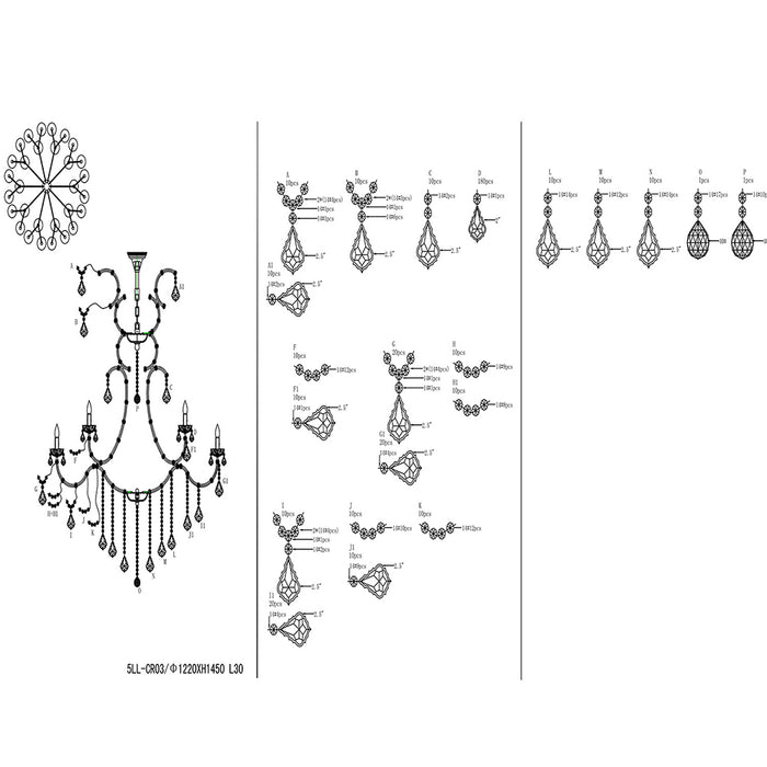 Clayre & Eef Kroonluchter Ø120x150|200 cm  Transparant Ijzer Glas