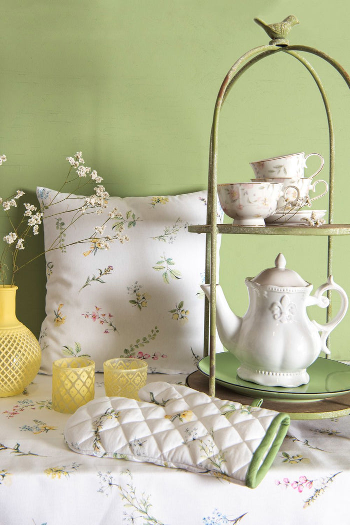 Clayre & Eef Ovenwant  16x30 cm Wit Katoen Bloemen Ovenhandschoen