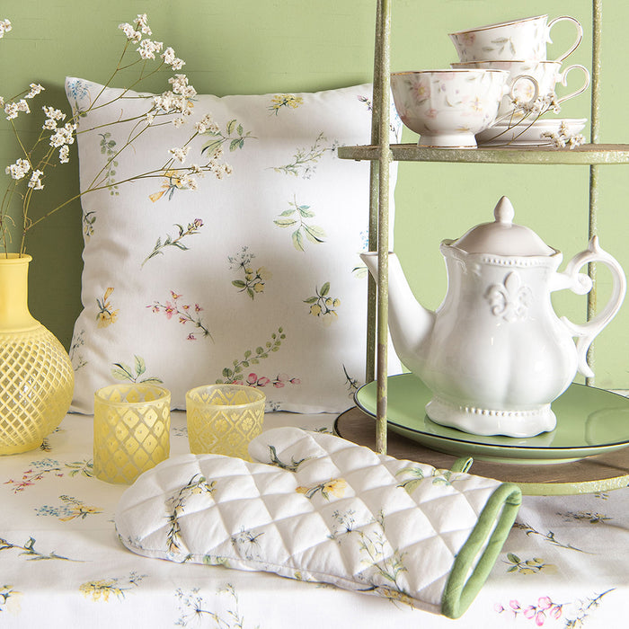 Clayre & Eef Ovenwant  16x30 cm Wit Katoen Bloemen Ovenhandschoen