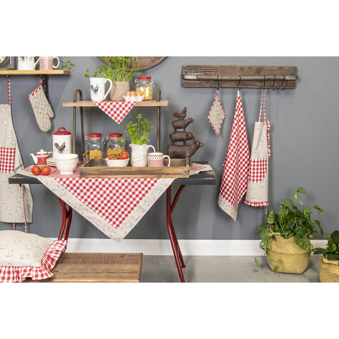Clayre & Eef Broodmand 35x35x8 cm Beige Rood Katoen Vierkant Kip
