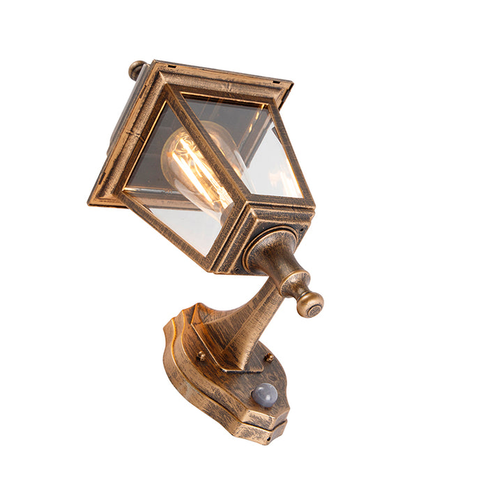 QAZQA Antieke wandlamp goud IP44 met bewegingsmelder - Capital