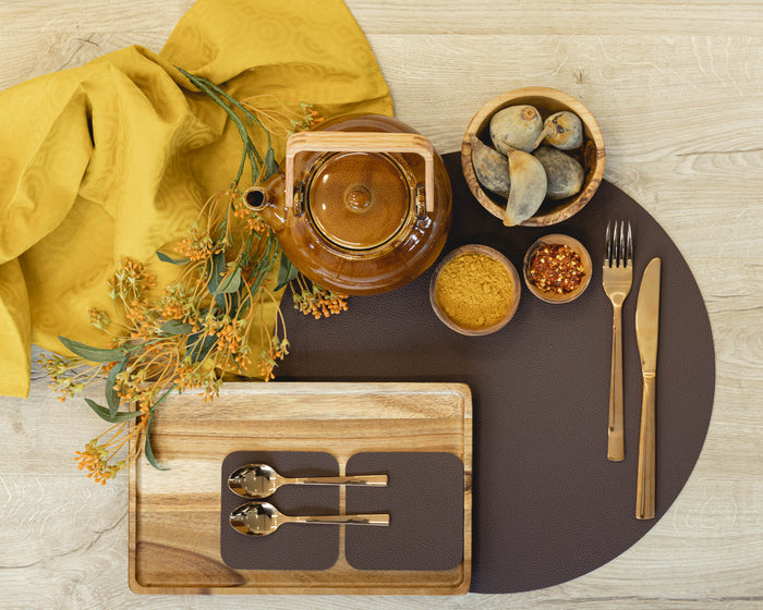 Jay Hill Placemats Rond Leer Bruin Zand ∅ 38 cm - 6 Stuks