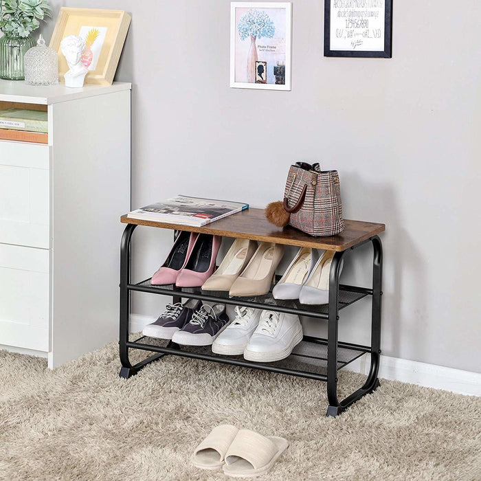 O’DADDY® Schoenenbank - schoenenrek metaal - 6 paar - 66x30x45 - Bruin