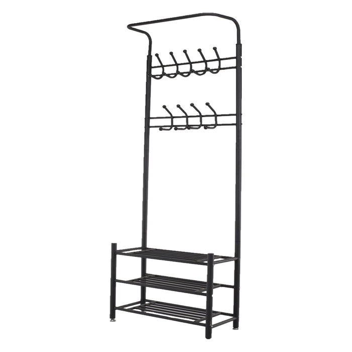 O'DADDY® kapstok staand - schoenenrek - 18 haken - 66x30x190cm - zwart