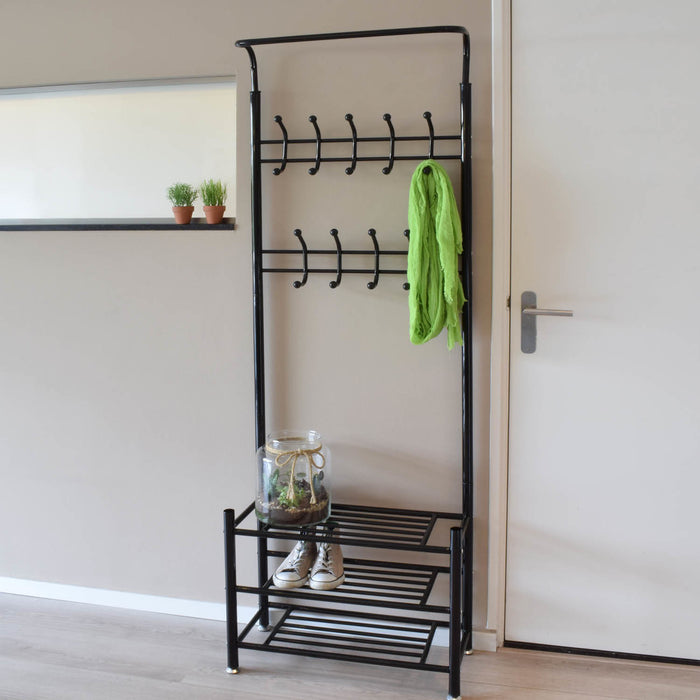 O'DADDY® kapstok staand - schoenenrek - 18 haken - 66x30x190cm - zwart