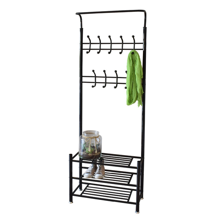 O'DADDY® kapstok staand - schoenenrek - 18 haken - 66x30x190cm - zwart