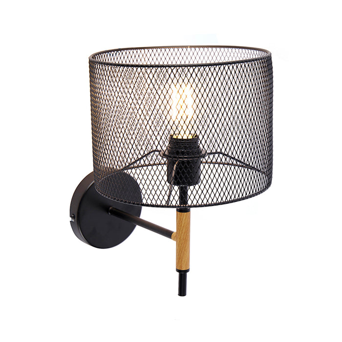 QAZQA Wandlamp drum-mesh - Zwart - Industrieel - L 23cm