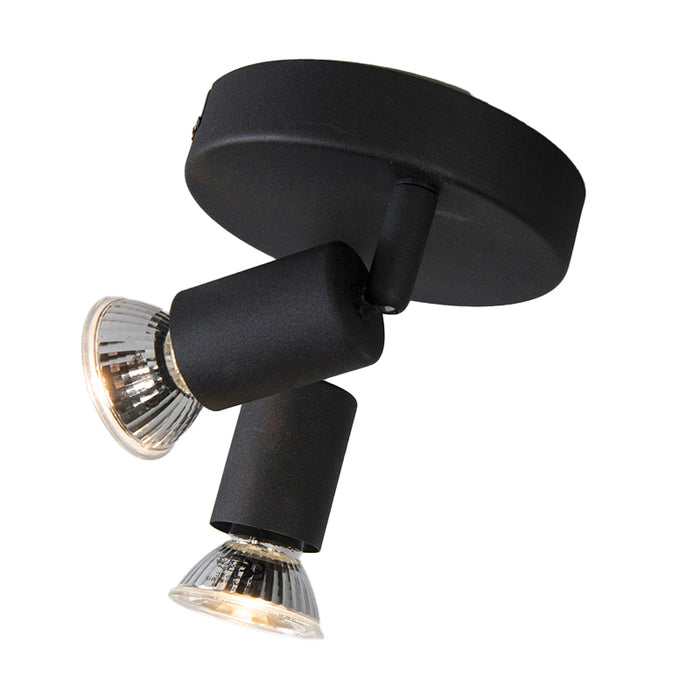 QAZQA Industriële spot zwart kantelbaar rond 2-lichts - Jeany
