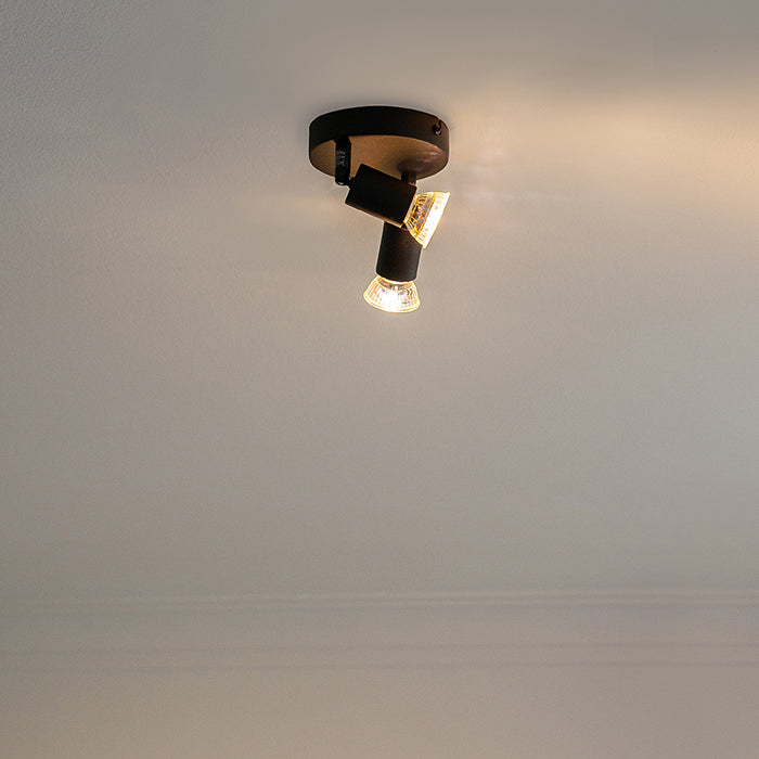 QAZQA Industriële spot zwart kantelbaar rond 2-lichts - Jeany