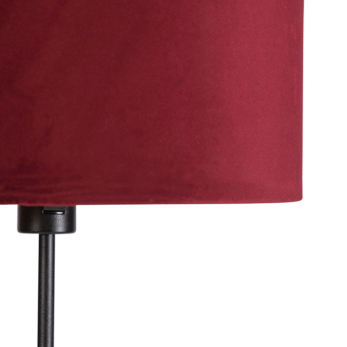 QAZQA Vloerlamp zwart met velours kap rood met goud 35 cm - Parte