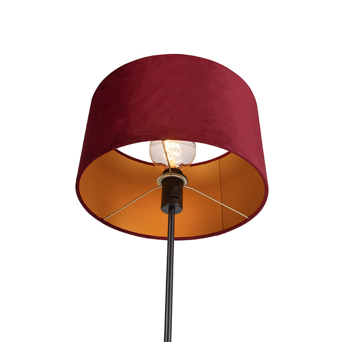 QAZQA Vloerlamp zwart met velours kap rood met goud 35 cm - Parte
