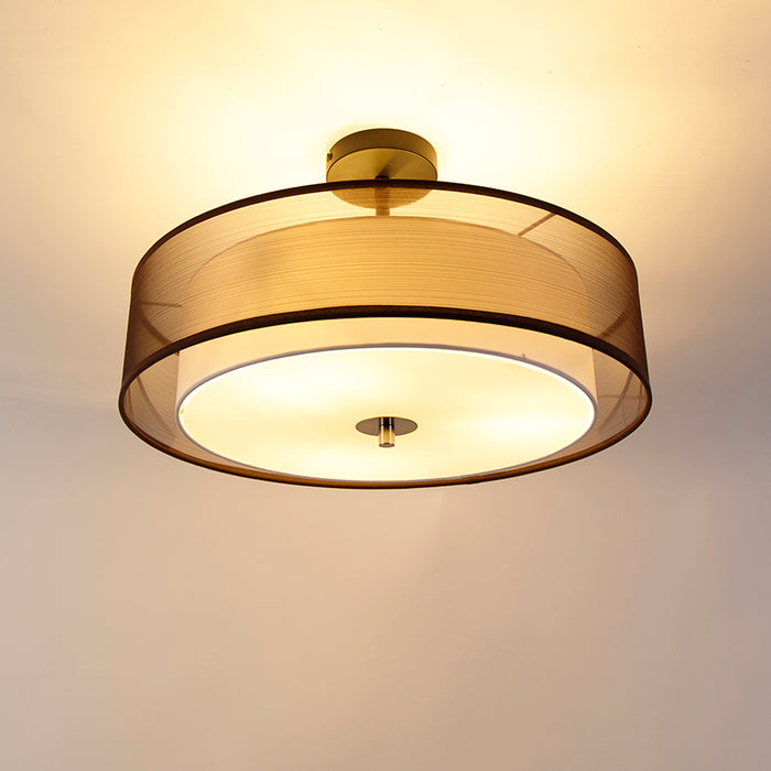 QAZQA Moderne plafondlamp bruin met wit 50 cm 3-lichts - Drum Duo
