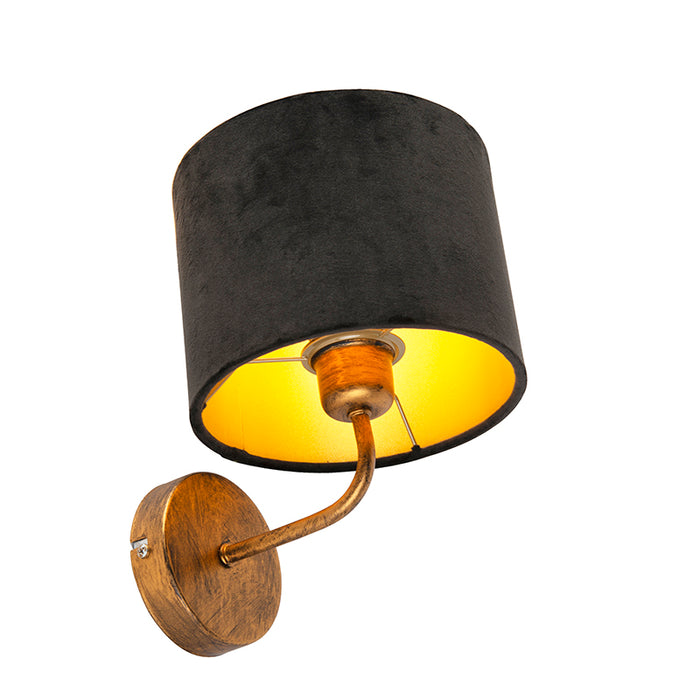 QAZQA Vintage wandlamp goud met zwarte velours kap - Matt