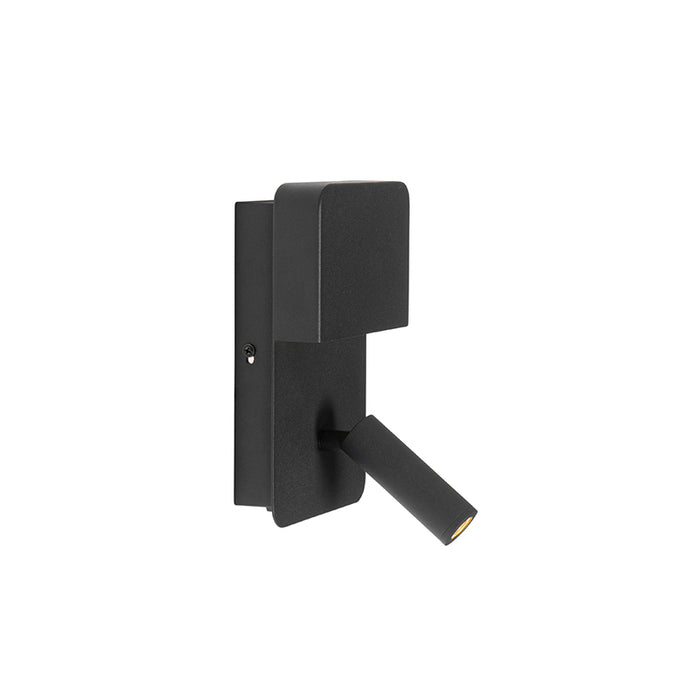 QAZQA Wandlamp zwart incl. LED met USB en leeslamp met schakelaar -