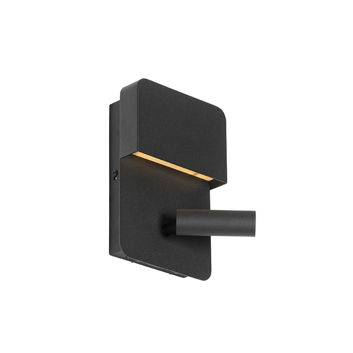 QAZQA Wandlamp zwart incl. LED met USB en leeslamp met schakelaar -