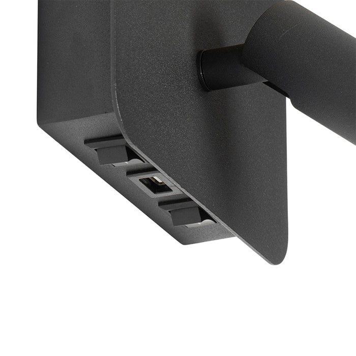 QAZQA Wandlamp zwart incl. LED met USB en leeslamp met schakelaar -