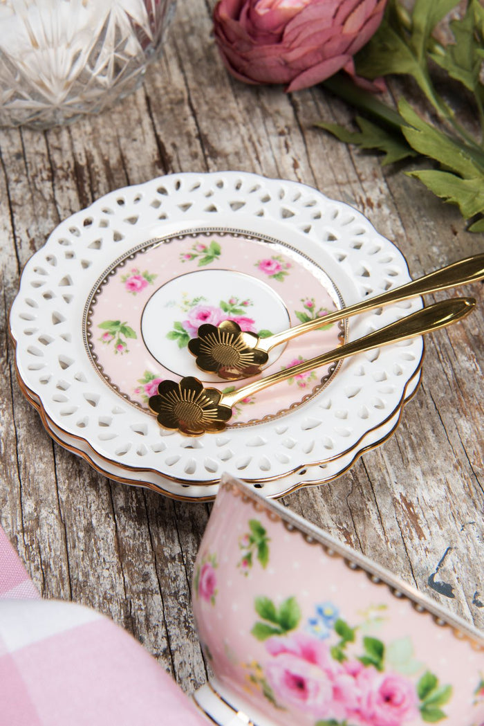 Clayre & Eef Theelepel  12 cm Goudkleurig Metaal Bloem Koffielepel