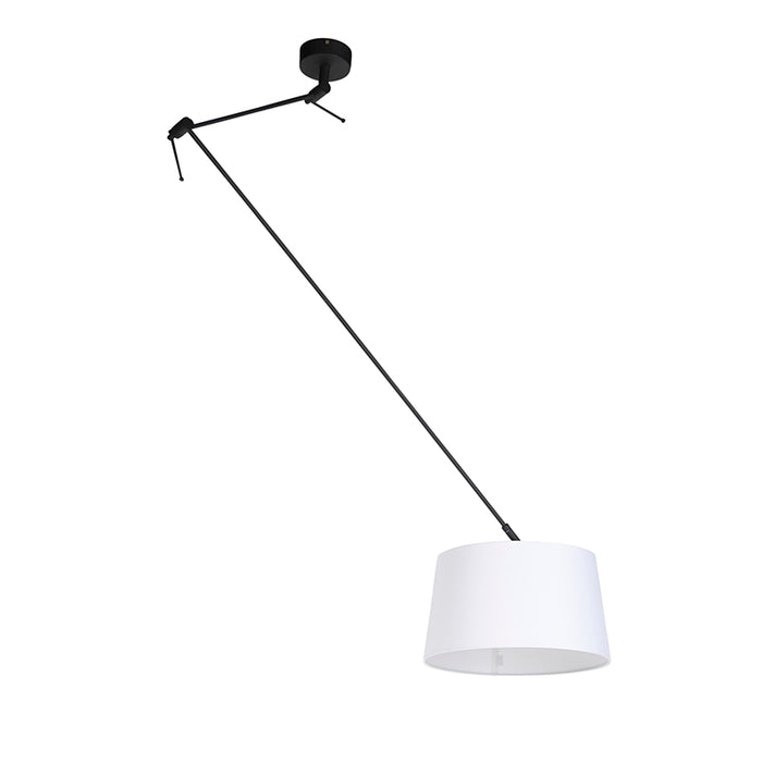 QAZQA Hanglamp zwart met linnen kap wit 35 cm - Blitz