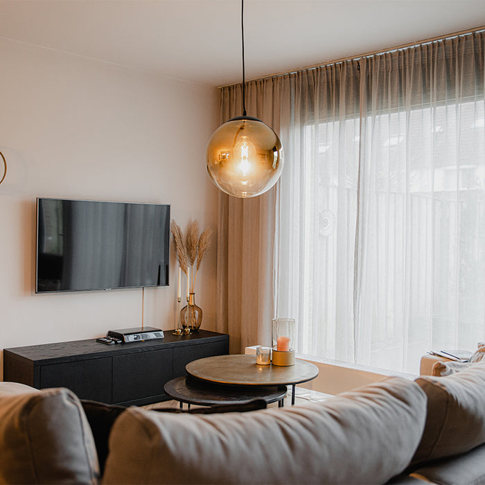 QAZQA Art deco hanglamp zwart met goud glas 33 cm - pallon