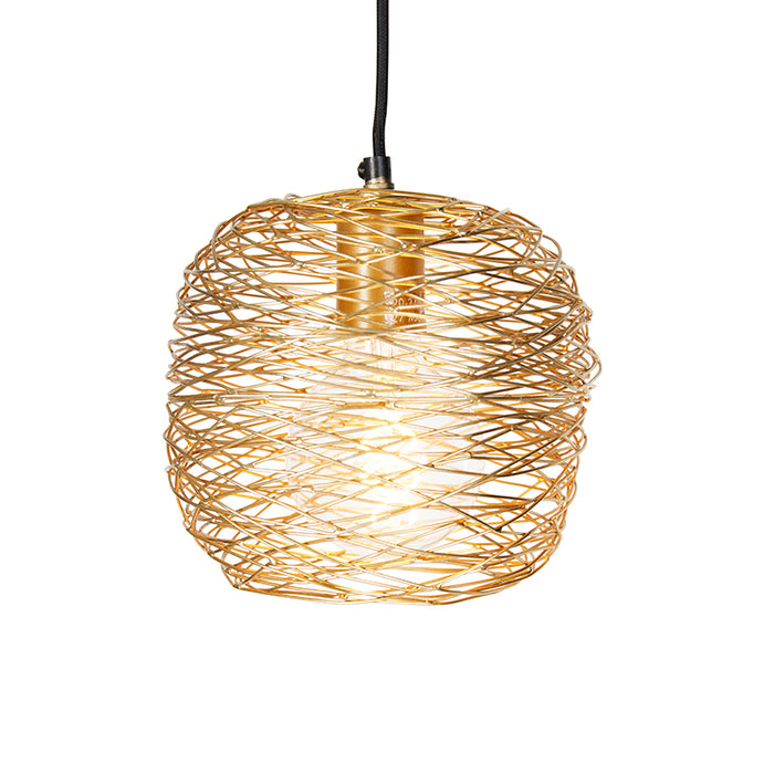 QAZQA Hanglamp zwart goud en koper rond 3-lichts - Sarella