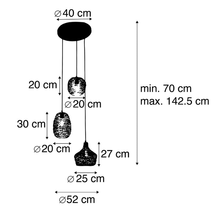 QAZQA Hanglamp zwart goud en koper rond 3-lichts - Sarella