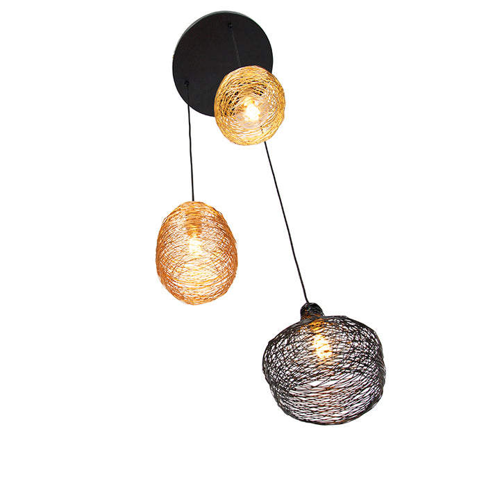 QAZQA Hanglamp zwart goud en koper rond 3-lichts - Sarella
