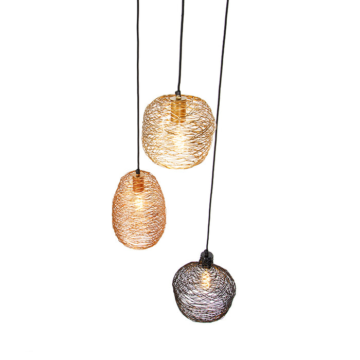 QAZQA Hanglamp zwart goud en koper rond 3-lichts - Sarella