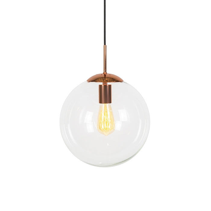 QAZQA Art deco hanglamp koper met helder glas 30 cm - Ball 30