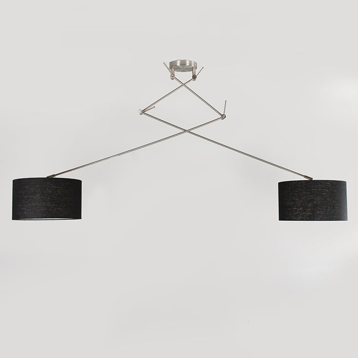 QAZQA Hanglamp staal met kap 35 cm zwart verstelbaar 2-lichts - Blitz