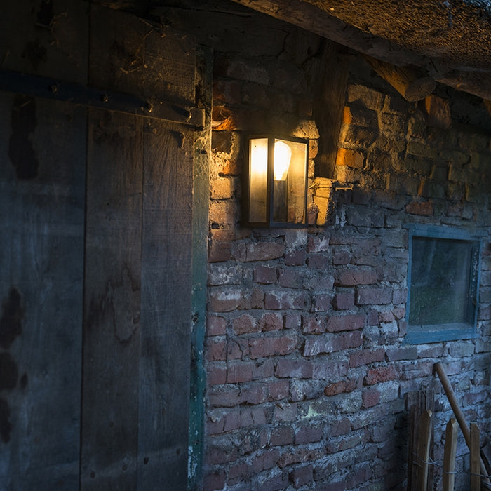 QAZQA Industriële buiten wandlamp zwart met glas 25,5 cm IP44 -