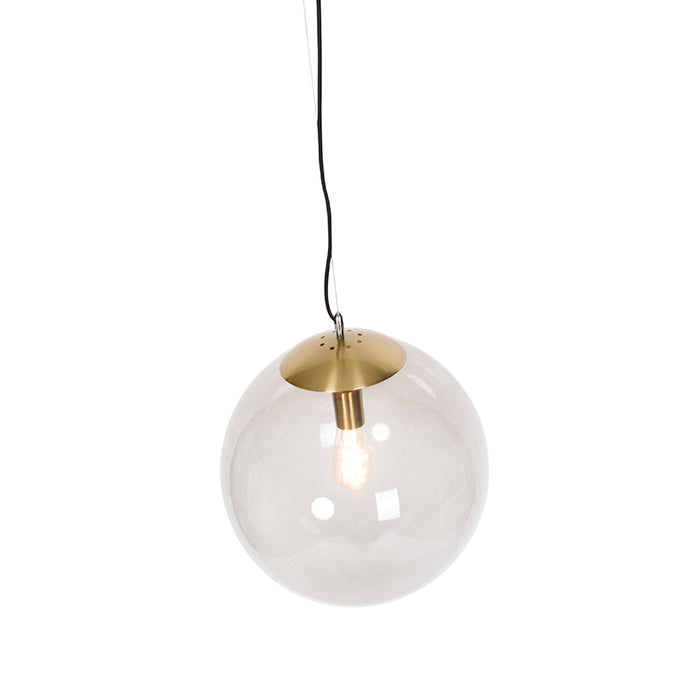 QAZQA Moderne hanglamp messing met smoke glas 40 cm - Ball
