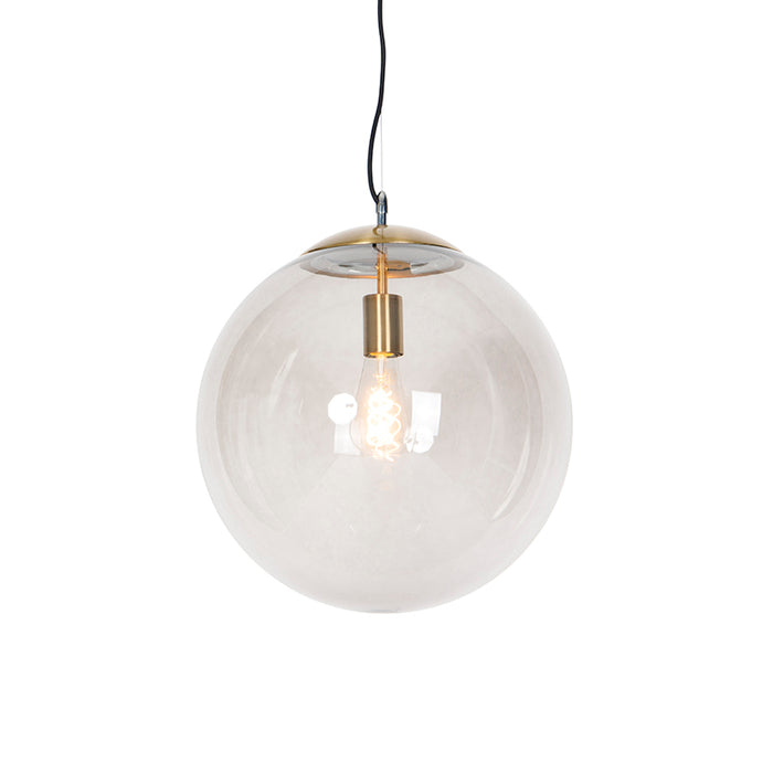 QAZQA Moderne hanglamp messing met smoke glas 40 cm - Ball