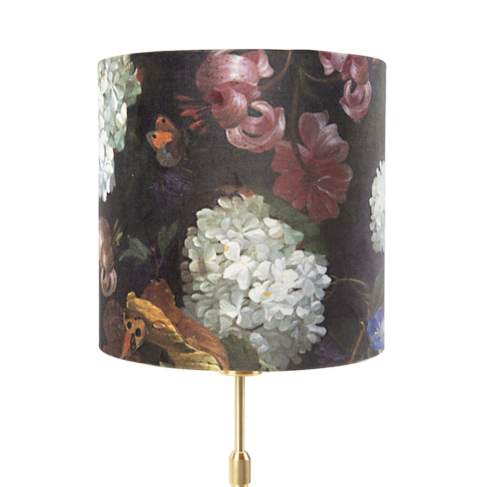 QAZQA Tafellamp goud|messing met velours kap bloemen 25 cm - Parte