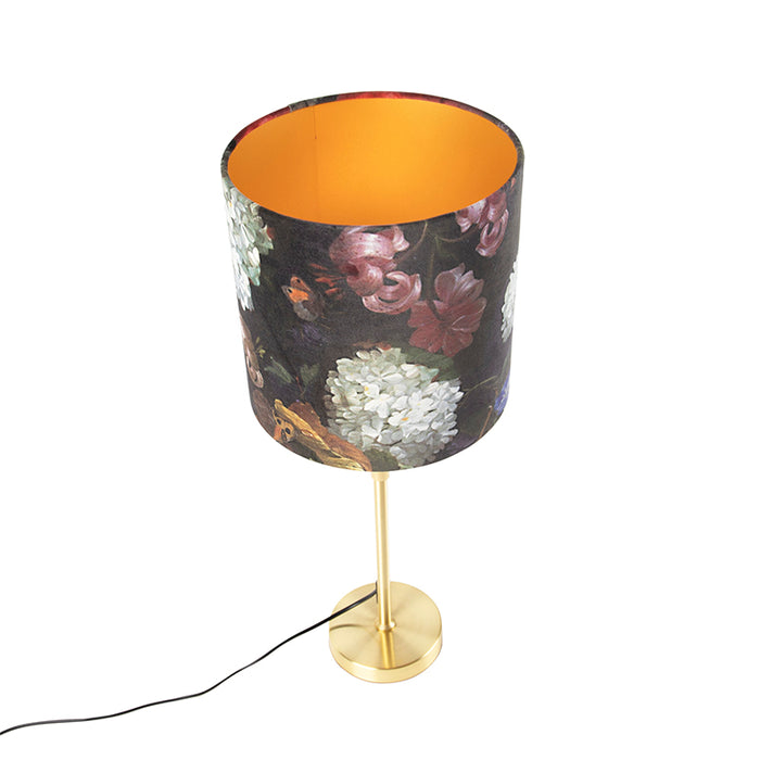 QAZQA Tafellamp goud|messing met velours kap bloemen 25 cm - Parte