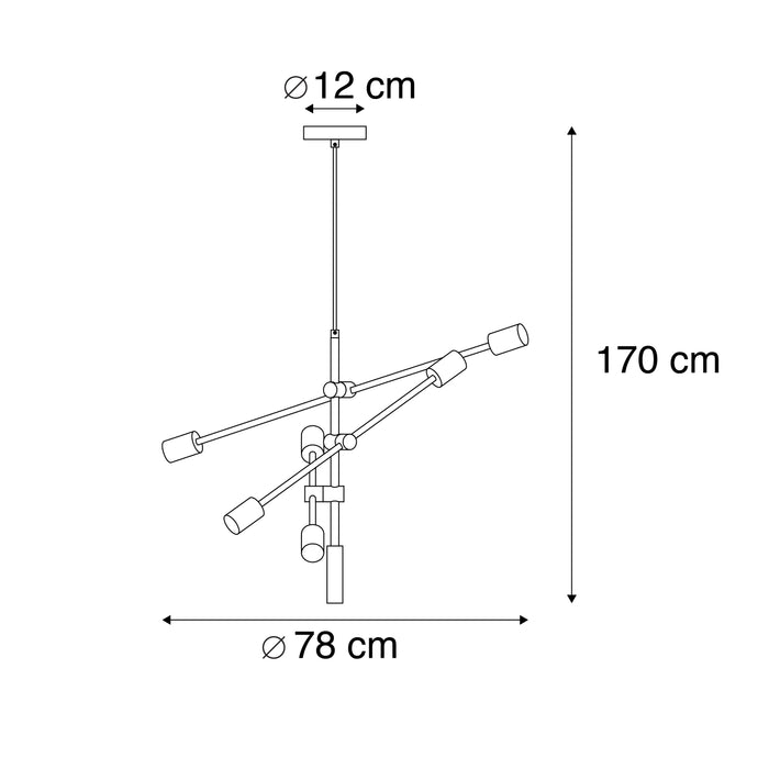 QAZQA Industriële hanglamp zwart en goud 78 cm 6-lichts - Sydney
