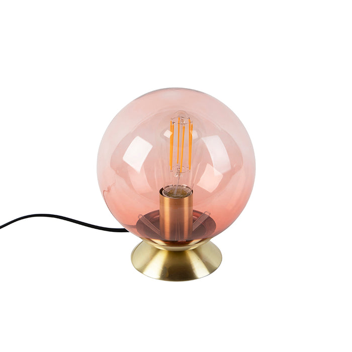 QAZQA Art deco tafellamp messing met roze glas - Pallon