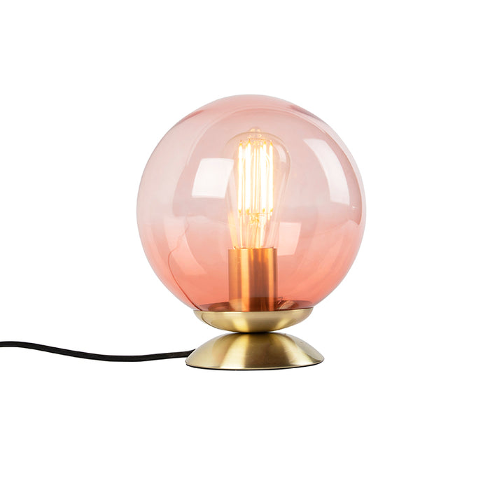 QAZQA Art deco tafellamp messing met roze glas - Pallon