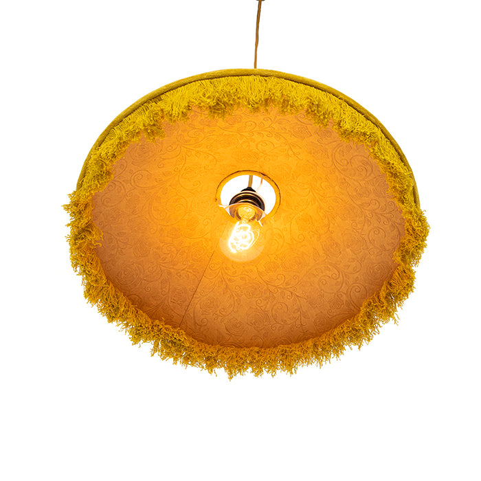 QAZQA Retro hanglamp geel velours met franjes - Frills