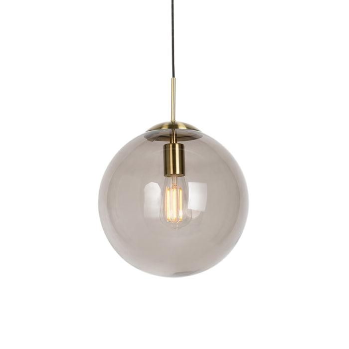 QAZQA Moderne hanglamp messing met smoke glas 30 cm - Ball