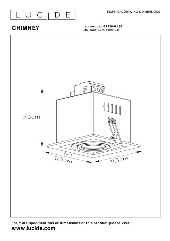 Lucide CHIMNEY - Inbouwspot - 1xGU10 - Zwart