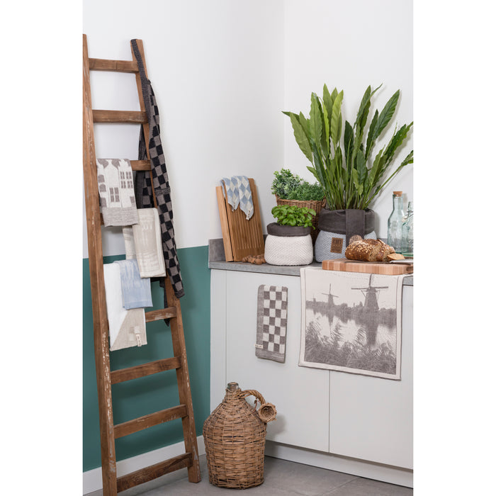 Knit Factory Gebreide Keukendoek  House - Ecru|Antraciet - 50x50 cm